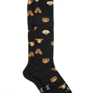 Calze Lunghe in Cotone Fantasia Cani - NERO