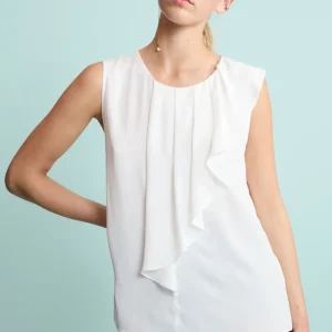 Top Elegante con Volant in Misto Seta - PANNA