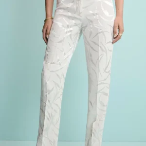 Pantalone a Sigaretta Damascato in Misto Lino - ECRU