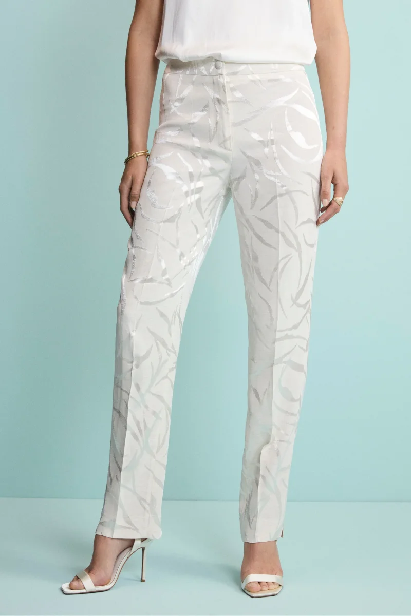 Pantalone a Sigaretta Damascato in Misto Lino - ECRU