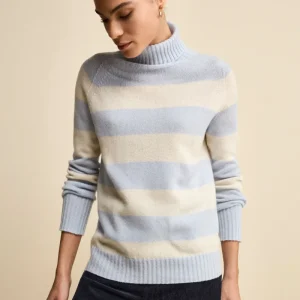 Dolcevita a Righe in Lana e Cashmere con Manica Raglan - AZZURRO/ECRU