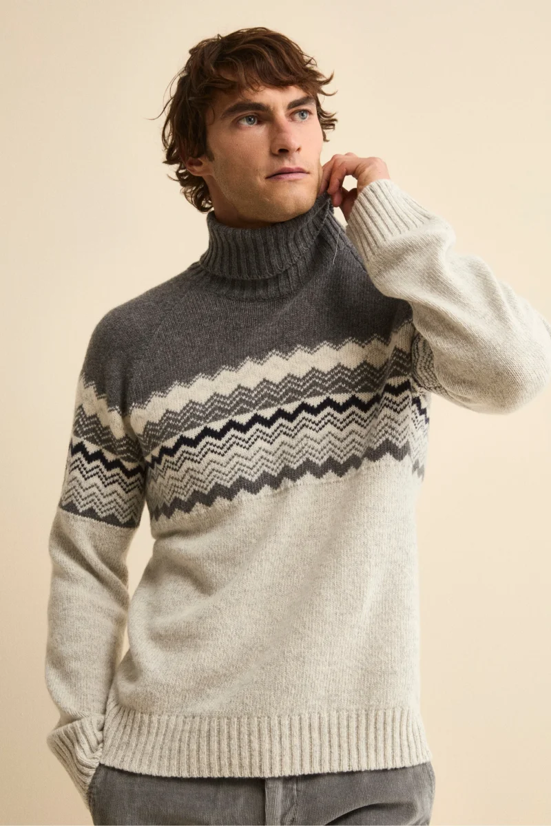 Dolcevita Jacquard Norvegese in Misto Lana Vergine - GRIGIO CHIARO - immagine 2