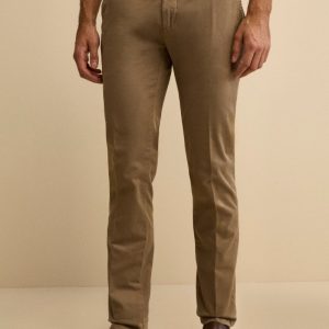Pantalone Slim Fit con Pieghe in Gabardina - TORTORA