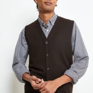 Gilet con Bottoni in Lana merino - CUOIO