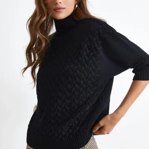 Lupetto a Coste con Trecce - NERO