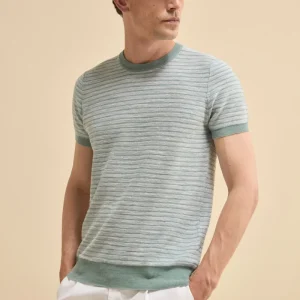 T-Shirt Jacquard in Misto Lino - SALVIA