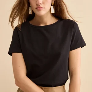 T-Shirt Girocollo in Cotone Elasticizzato - NERO