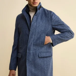Cappotto Midi Spigato in Misto Lana e Cashmere - AZZURRO MELANGE