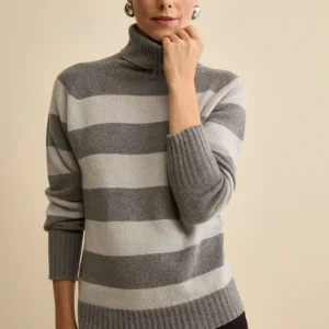 Dolcevita a Righe in Lana e Cashmere con Manica Raglan - PERLA/GRIGIO