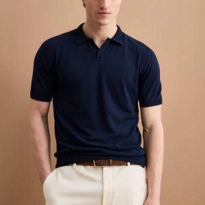 Polo Regular Fit in Cotone Crêpe - NAVY