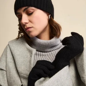 Cappello in cashmere a coste - NERO