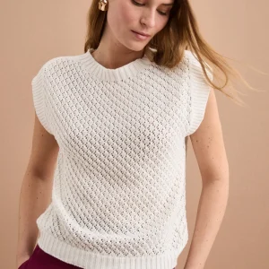 Gilet Over Traforato con Scollo Barchetta - BIANCO