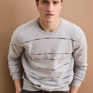 Maglia Girocollo a Righe Regular Fit in Cotone - GRIGIO/BLU