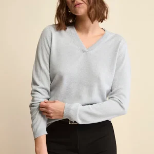 Pullover scollo a V in seta e cashmere - AZZURRO