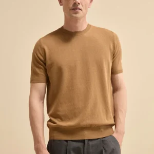 T-shirt in Maglia di Cotone Crêpe - CARAMELLO