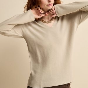 Pullover Links con Scollo a V in Cotone - BEIGE
