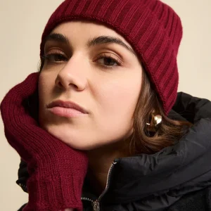 Cappello in cashmere a coste - BORDEAUX