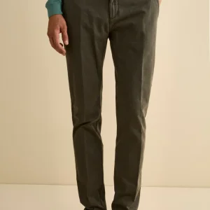 Pantalone Slim Fit con Pieghe in Gabardina - VERDE