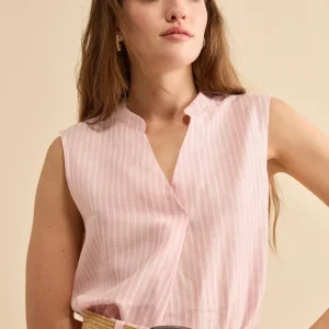 Top Smanicato in Lino a Righe - ROSA RIGATO