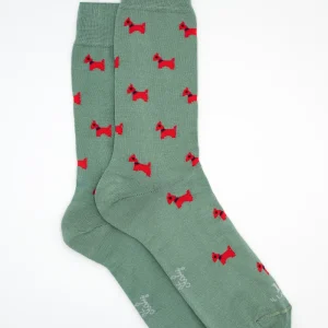 Calze Corte in Cotone Fantasia Cani - VERDE/ROSSO