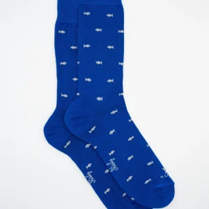 Calze Corte in Cotone Fantasia Pesci - BLU/GRIGIO