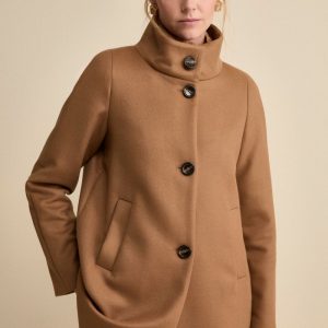 Cappotto Corto Foderato con Collo Alto - CUOIO