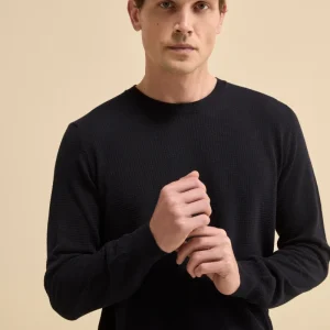 Pullover Girocollo Lavorato in Cotone - BLU