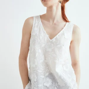 Top smanicato in pizzo - BIANCO