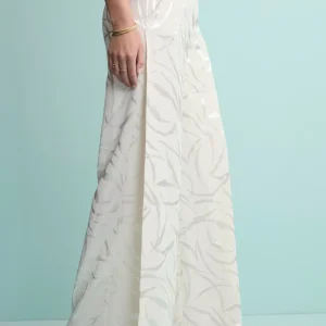 Pantalone Aperto Damascato in Misto Lino - ECRU