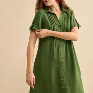 Abito Chemisier in Lino con Manica Corta - VERDE