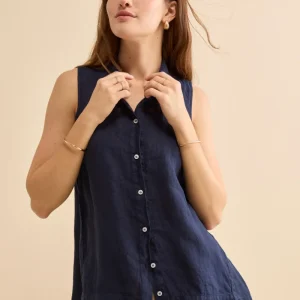 Camicia Over Smanicata in Lino - NAVY