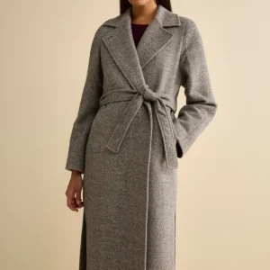 Cappotto Vestaglia con Cintura in Misto Lana - GRIGIO SPIGATO
