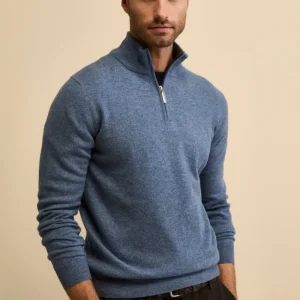 Lupetto con Zip in Lana e Cashmere - DENIM