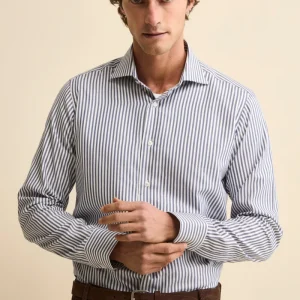 Camicia Slim Fit in Cotone con Collo Francese - BLU RIGATO