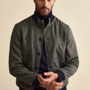 Bomber Spigato con Tasche in Misto Lana - GRIGIO SPIGATO