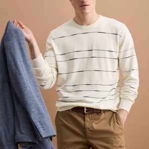 Maglia Girocollo a Righe Regular Fit in Cotone - BIANCO/BLU