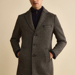 Cappotto Fantasia Midi a Taglio Vivo - GRIGIO/NERO