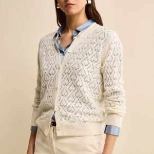 Cardigan Scollo a V Traforato in Lana e Cashmere - LATTE