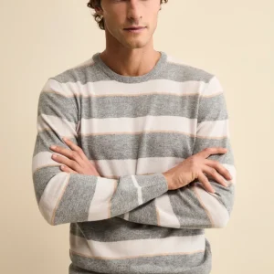 Maglia Girocollo a Righe in Misto Lana e Cashmere - RIGATO GRIGIO/PANNA