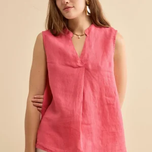 Top Incrociato in Lino con Scollo a V - CORALLO