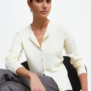 Cardigan Slim in lana merino - ECRU