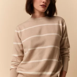 Maglia Girocollo Fantasia in Lana e Cashmere - BEIGE RIGATO