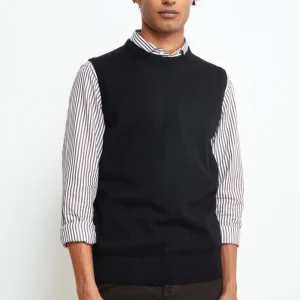 Gilet Girocollo in Lana Merino - NERO
