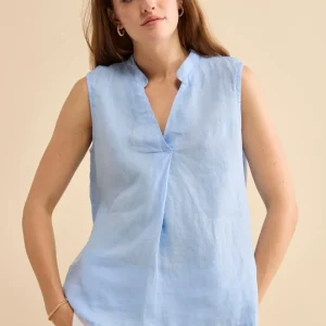 Top Incrociato in Lino con Scollo a V - AZZURRO