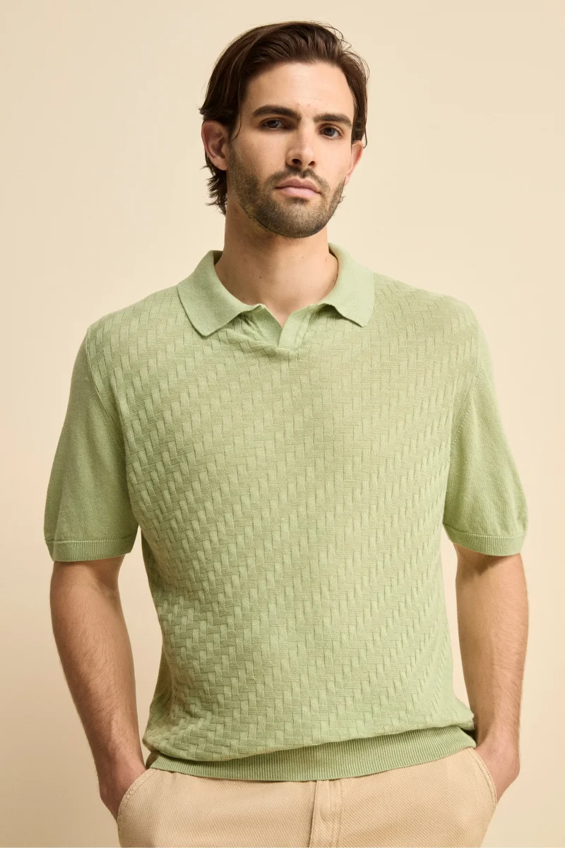 Polo Derby Mezza Manica in Misto Lino - VERDE PRATO