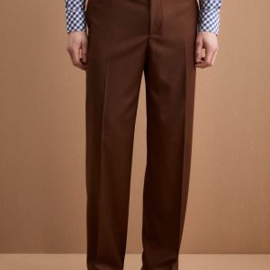 Pantalone Gamba Larga in Misto Lana con Piega - BRUCIATO