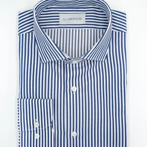 Camicia Oxford Custom Fit con Collo Francese - BLU RIGATO