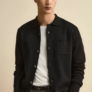 Cardigan in Misto Lana con Tasche - NERO