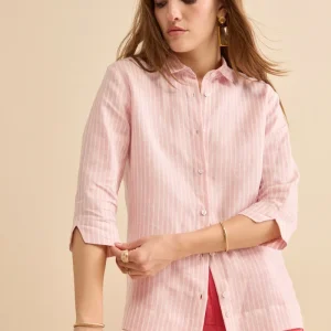 Camicia Boxy Fantasia in Lino - ROSA RIGATO