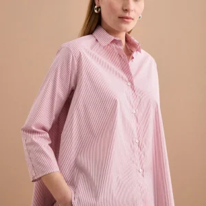 Camicia Fantasia Over in Misto Cotone - RIGATO BIANCO/ROSSO